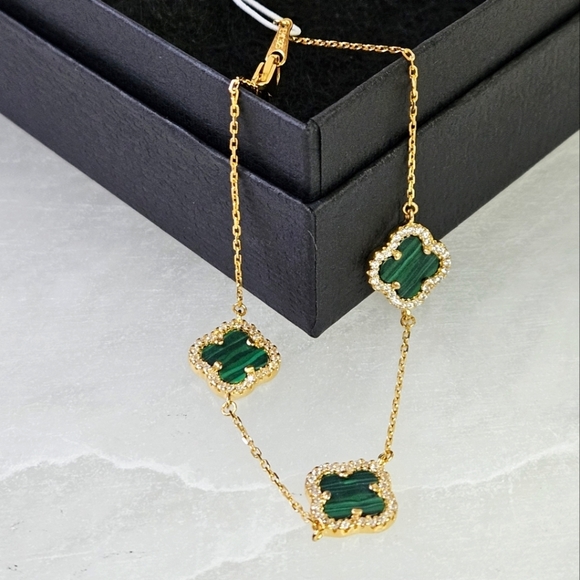 Rachel Zoe Jewelry - Rachel Zoe Three Clover Alhambra Bracelet in 18K GP Silver & Malachite NWT
